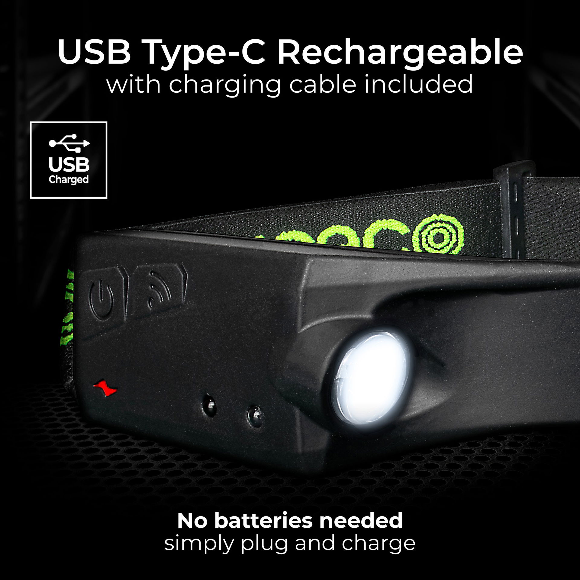 Flexable Headtorch with Motion Sensor 350lm+150lm USB Rechargeable