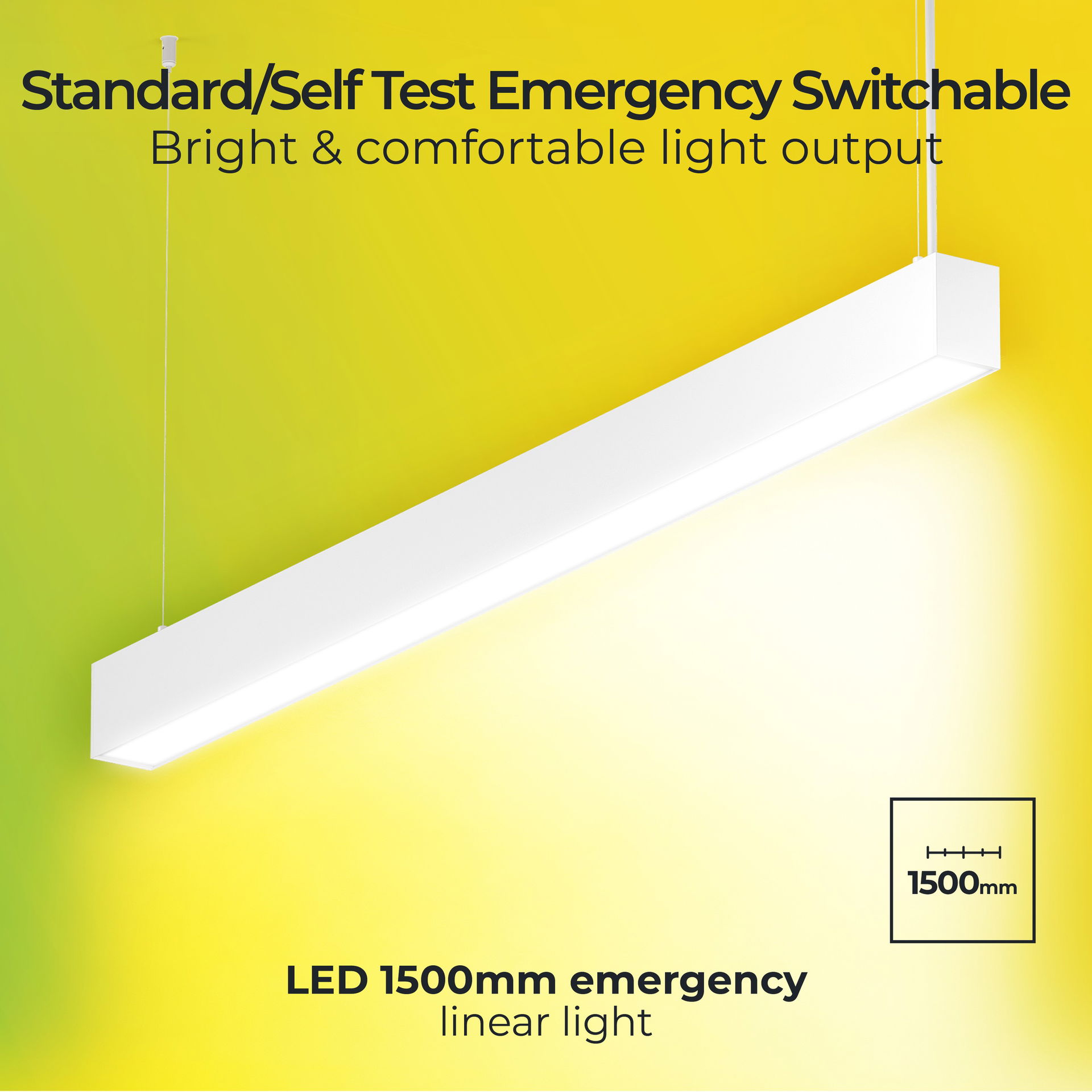 Linea Suspended Linear 1500mm Power Change 4500Lm 32W (Selectable 2400Lm 17W/3000Lm 21.5W/3600Lm 25.5W) 4000K (Selectable 3000K) DALI Dimmable Emergency (Self Test Switchable)
