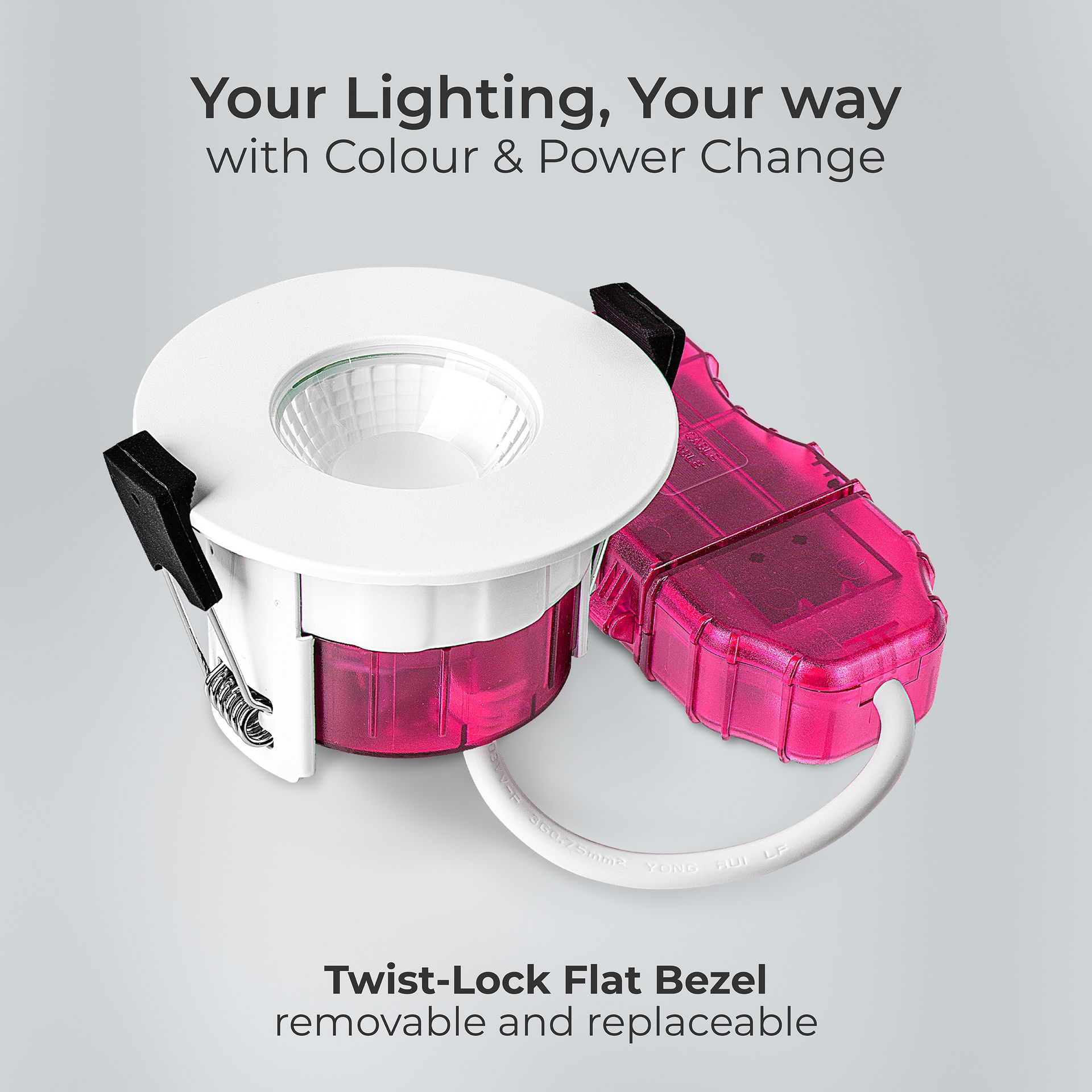 FType Elite Fire Rated Downlight 4W/6W 690lm Power Change & CCT Change 3000K / 4000K Dim2Warm Dimmable IP65 White - Flat