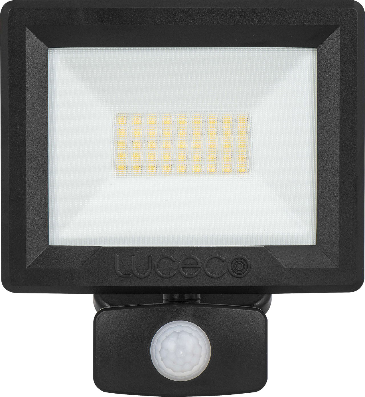 Essence floodlight with ball joint 30W black 4000k colour temp with PIR