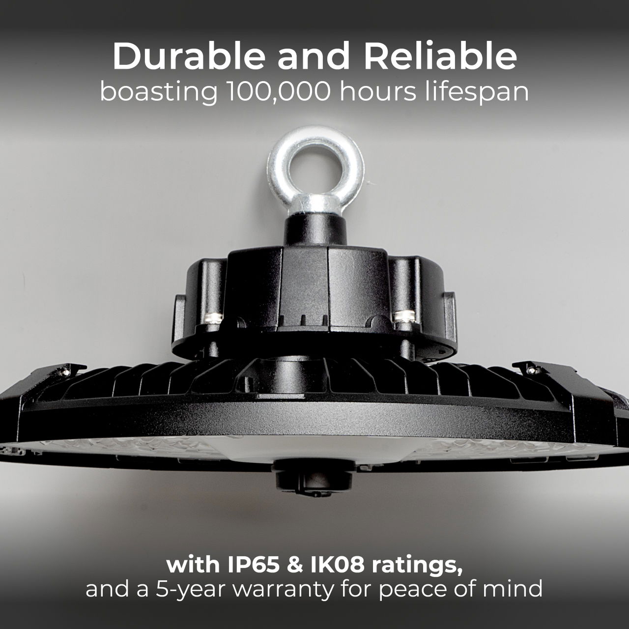 Luceco Titan All-in-One High Bay Luminaire, Power & Colour Change (CCT), Beam Change via Optic Lens, IP65, 100/150/200W, 175000/25000/32000lm, 4000/5000/6500K, with Zhaga Socket