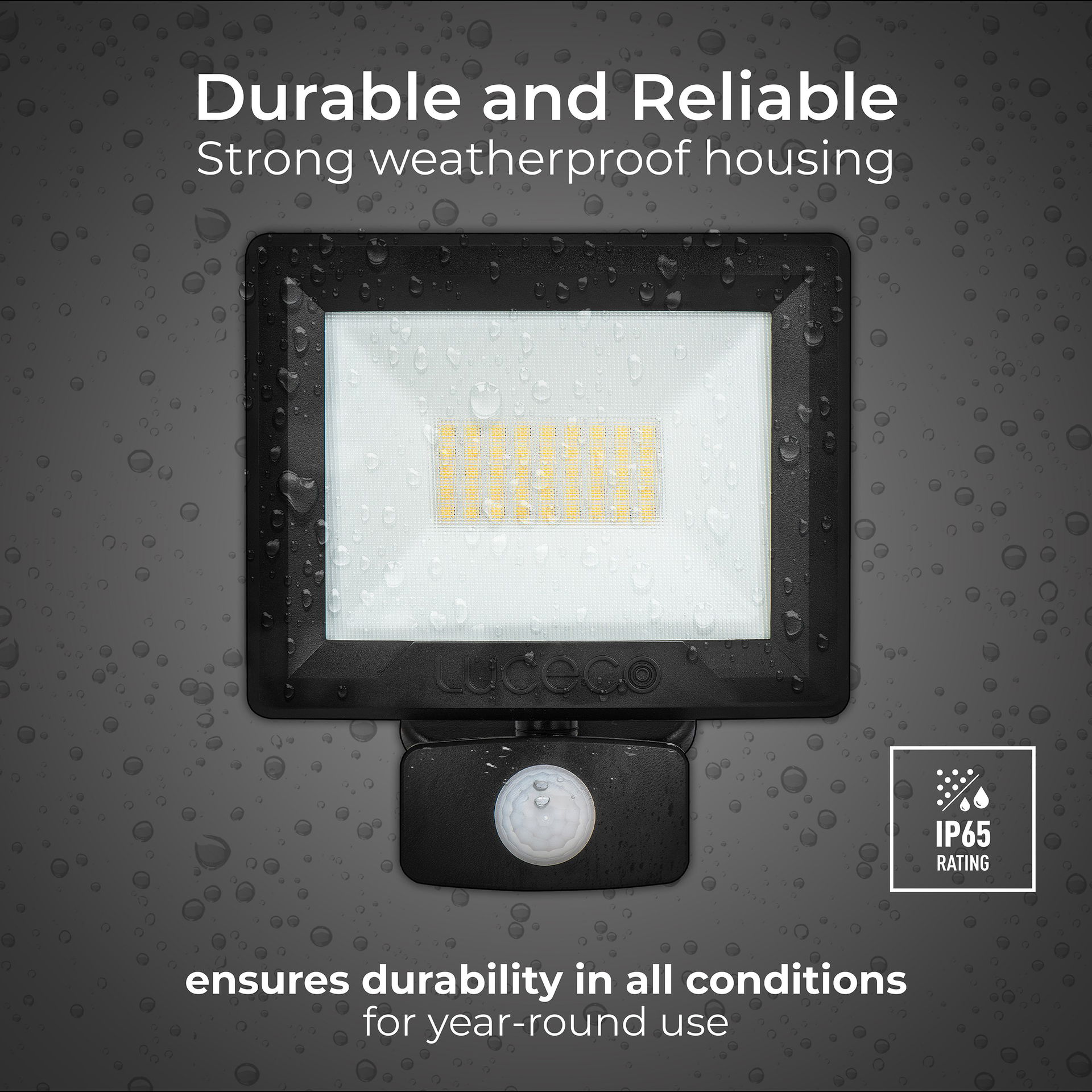 Essence floodlight with ball joint 30W black 4000k colour temp with PIR