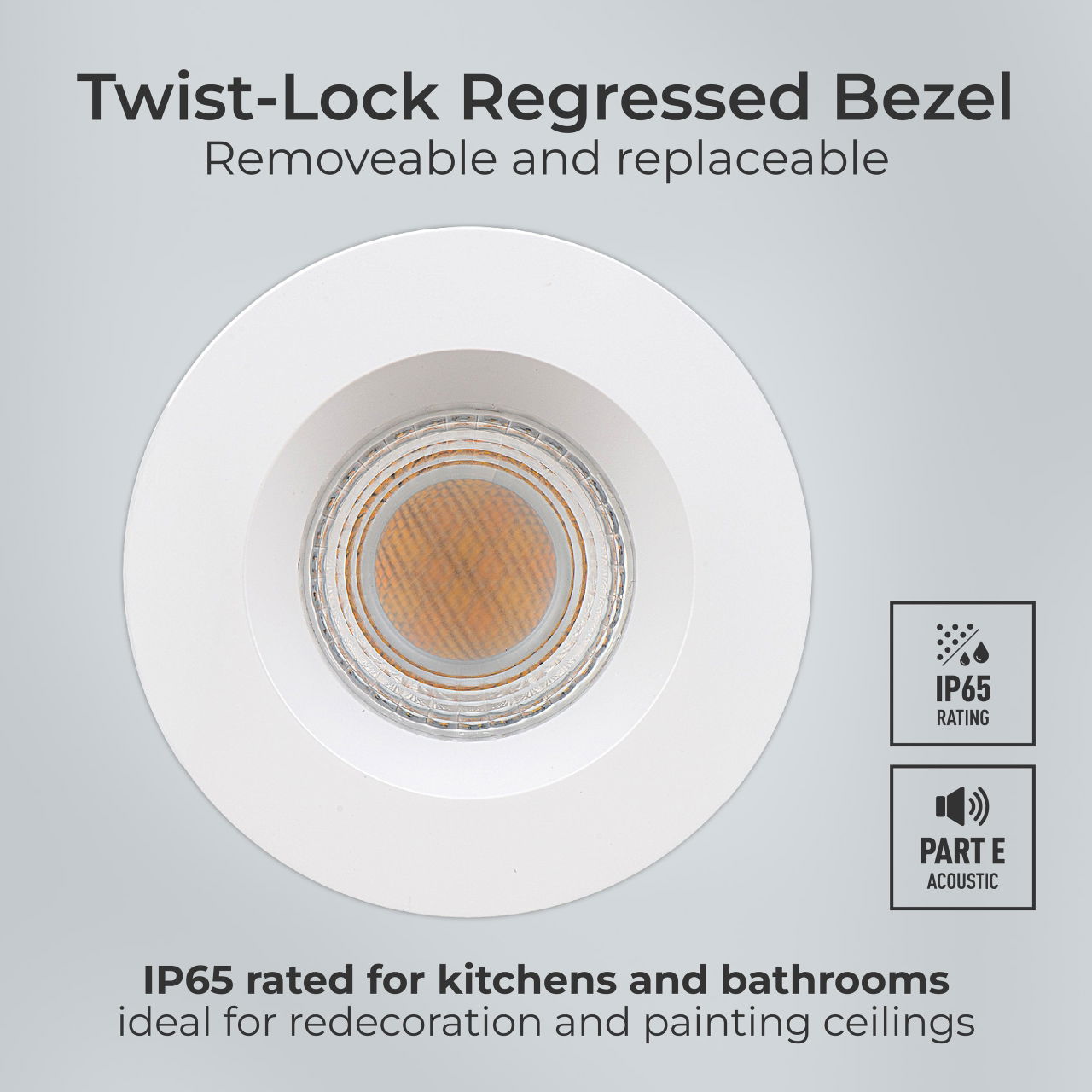 FType Mk2 Fire Rated Downlight 4W/6W 750lm Power Change & 4Colour CCT 2700K, 3000K, 4000K, 6000K Dimmable IP65 White - Regressed
