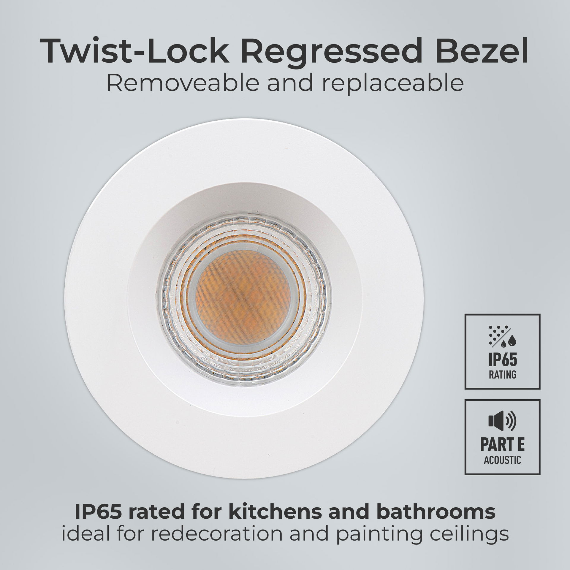 FType Mk2 Fire Rated Downlight 4W/6W 750lm Power Change & 4Colour CCT 2700K, 3000K, 4000K, 6000K Dimmable IP65 White - Regressed