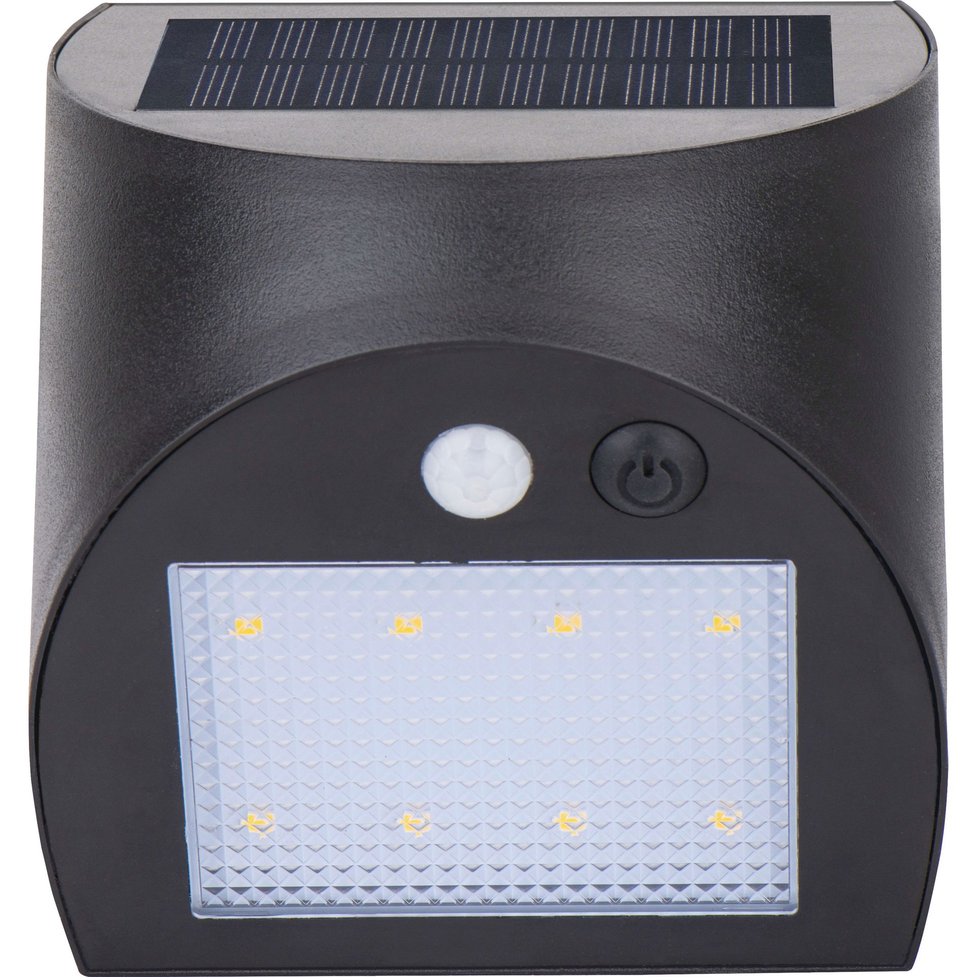 Luceco Prysm Decorative Outdoor Solar Wall Light with PIR Motion Sensor and USB Charging Port, LED Exterior Lighting, Black, IP54, 6W, 600lm, 4000K