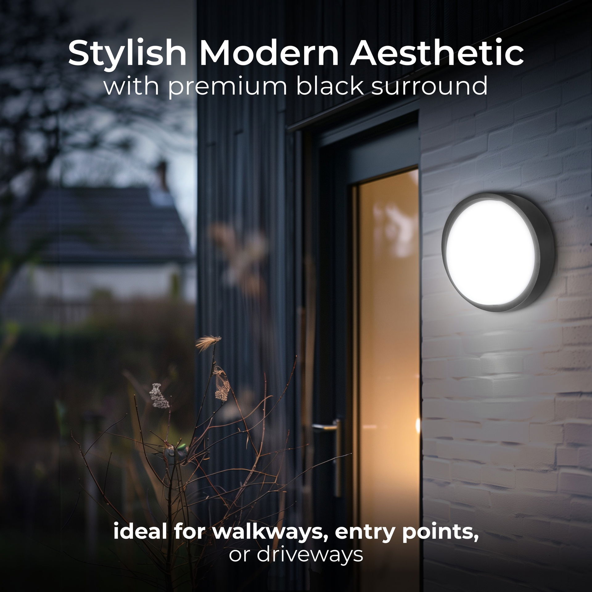 Luceco Liptus Decorative Outdoor Bulkhead Wall  Light with Colour Change (CCT), LED Exterior Lighting, Black, 220mm, IP65, 15W, 1350lm