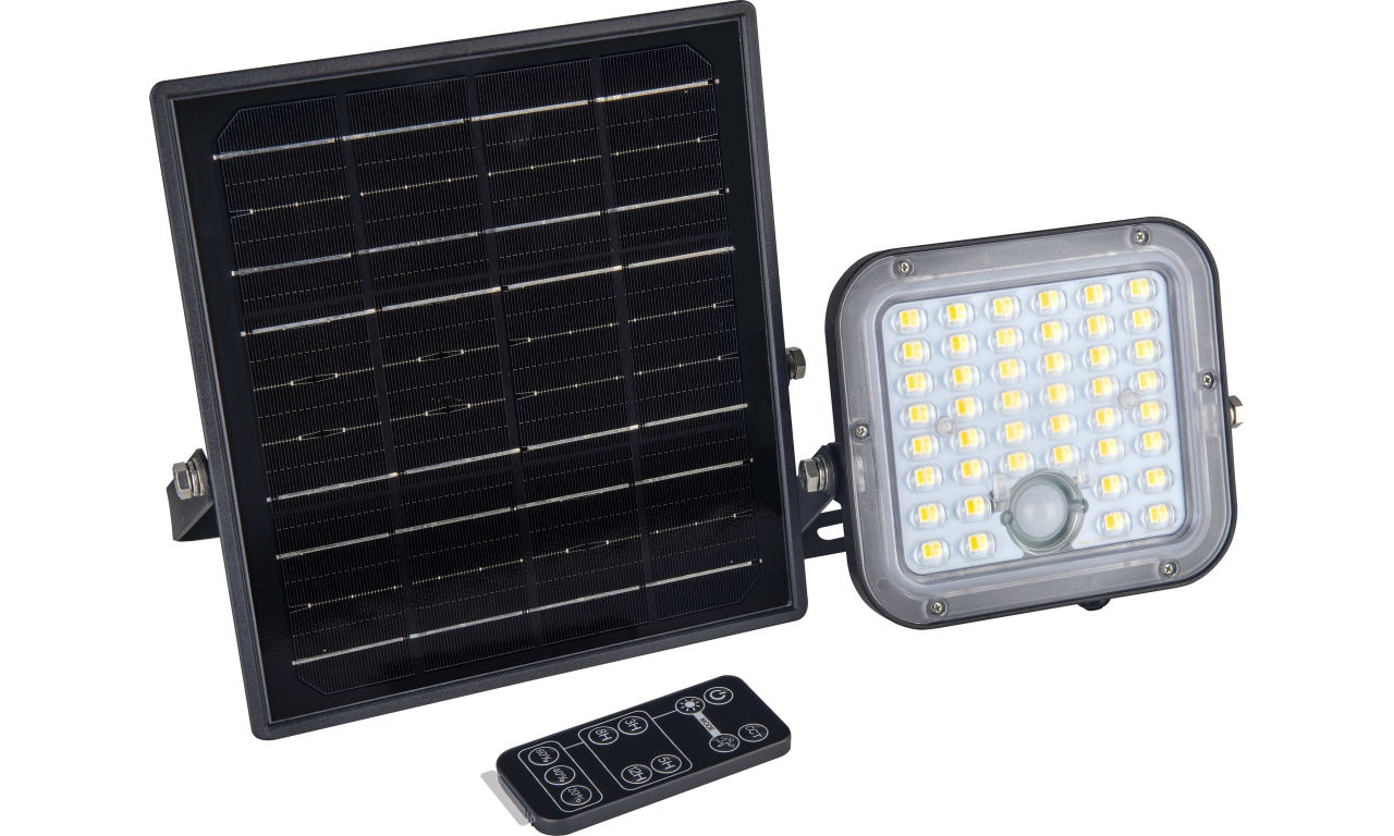 Luceco Mensa Decorative Outdoor Solar Security Floodlight with PIR Motion Sensor and Remote Control, Colour Change (CCT), LED Exterior Lighting, Black, 10W, 1500lm, 3000K & 4000K