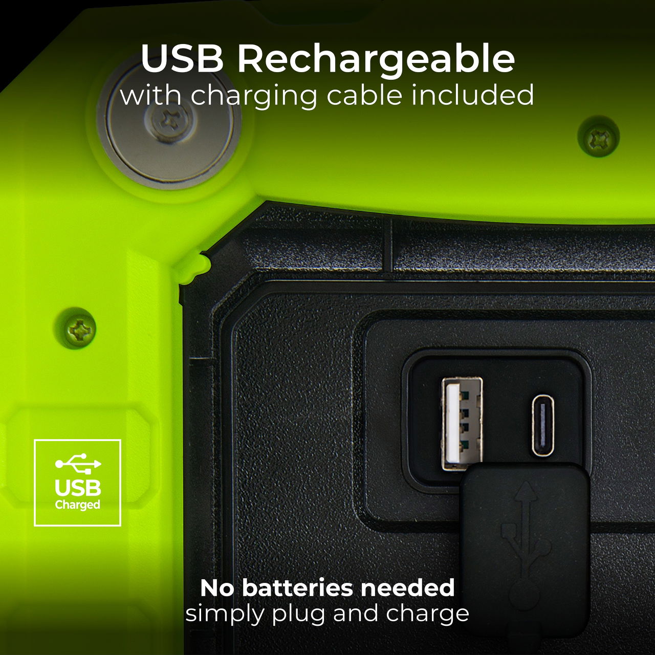 USB-C rechargeable magnetic worklight with Power-bank for charging devices. Fully adjustable with and 3 lighting modes up to 1300 Lumens making ideal for professional and recreational applications.