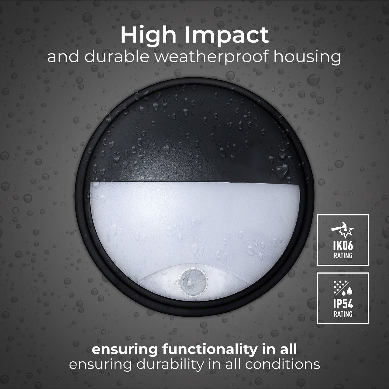 Exterior residential bulkhead eyelid 400lumens with white or black bezel + PIR