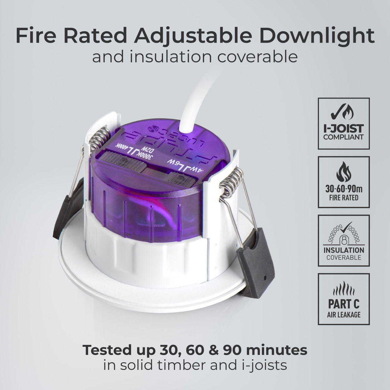 FType ultra fire rated downlight 4W/6W 690lm power change & CCT change 3000K / 4000K dim2warm dimmable IP65 white - flat