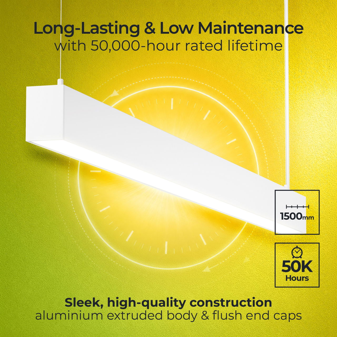 Linea Suspended Linear 1500mm Power Change 4500Lm 32W (Selectable 2400Lm 17W/3000Lm 21.5W/3600Lm 25.5W) 4000K (Selectable 3000K) DALI Dimmable
