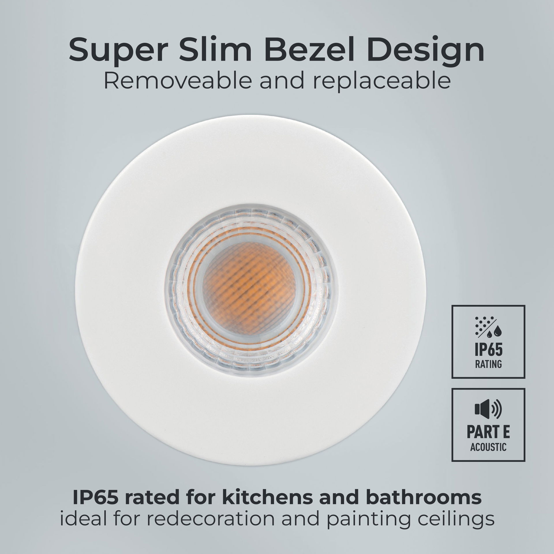 FType Essence Fire Rated Downlight 5W 550lm 4000K Dimmable IP65 White bezel - Flat