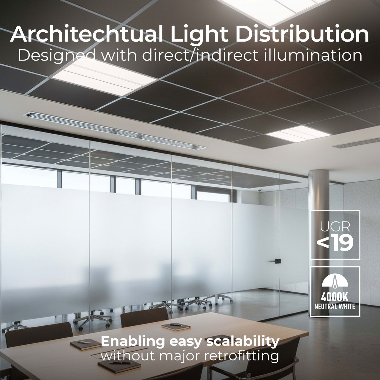 Luceco LuxPanel Delta LED Panel, Architectural Direct/Indirect Panel Luminaire, 600x600mm, Power Selectable Between 2000lm to 4200lm, 4000K