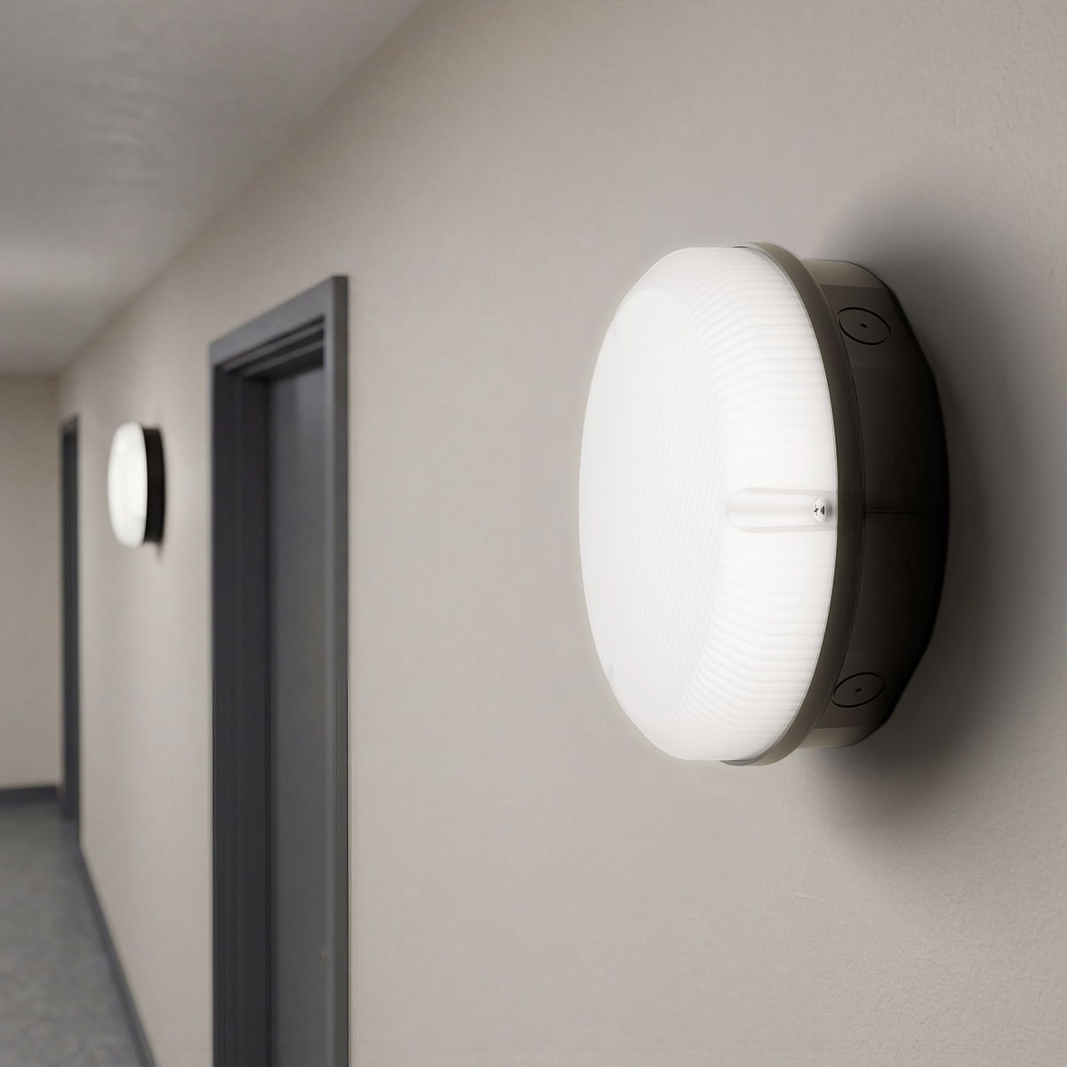 Luceco LED Bulkhead Light, Indoor & Outdoor Wall & Ceiling Lighting, Mosi Round Fixed Output Driver, 200mm, Commercial & Residential Use, 6/10/13W CCT 3/4/5/6000K IP65 IK08 Class 2, Black