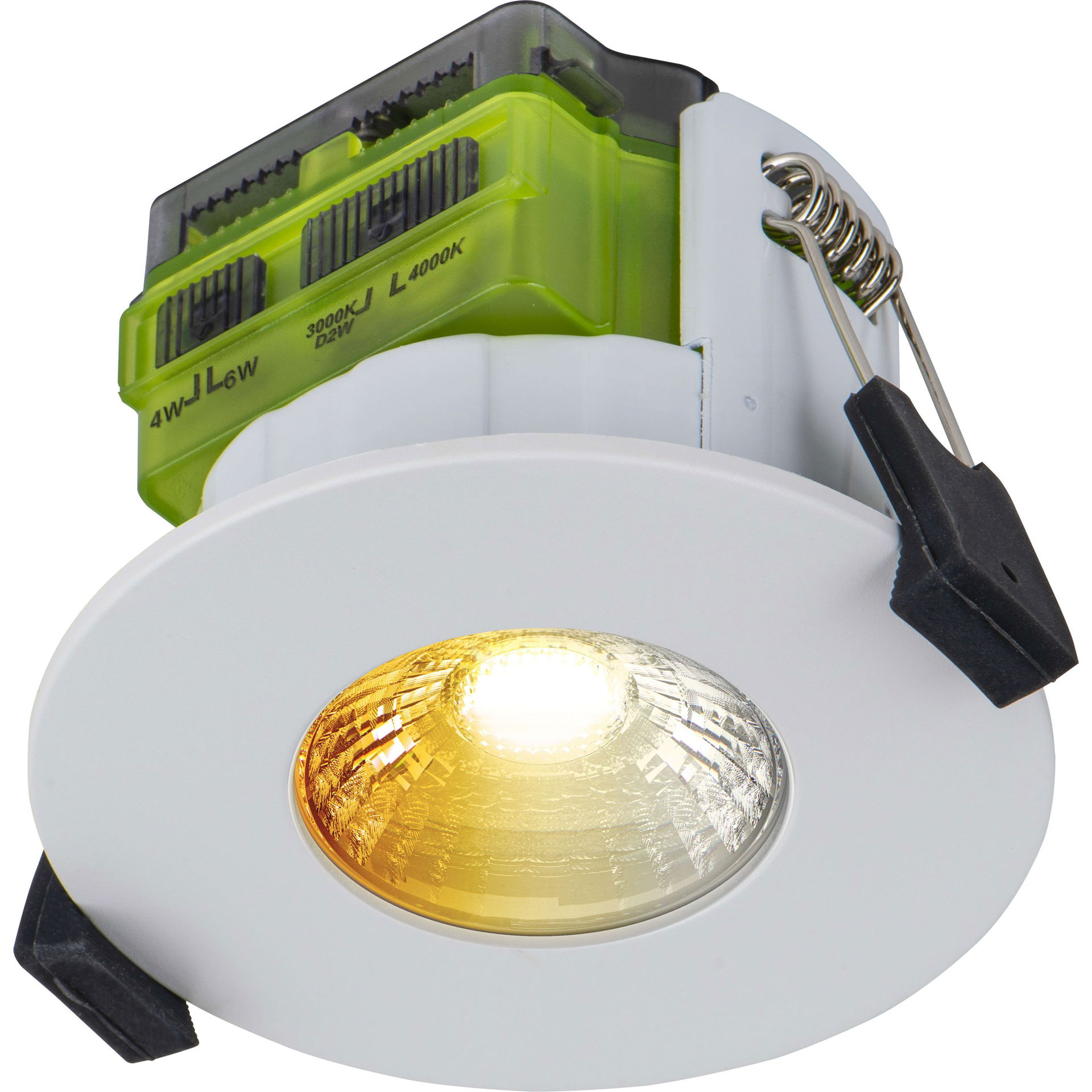 FType MK2 Fire Rated Downlight 4W/6W 750lm Power Change & CCT Change 3000K / 4000K Dim2Warm Dimmable IP65 White bezel - Flat
