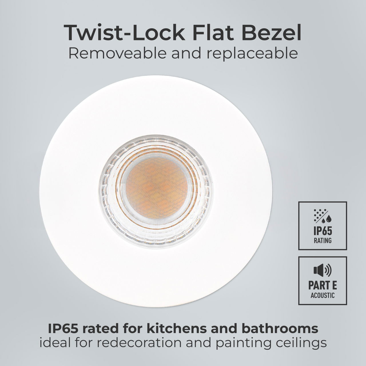 FType ultra fire rated downlight 4W/6W 690lm power change & CCT change 3000K / 4000K dim2warm dimmable IP65 white - flat