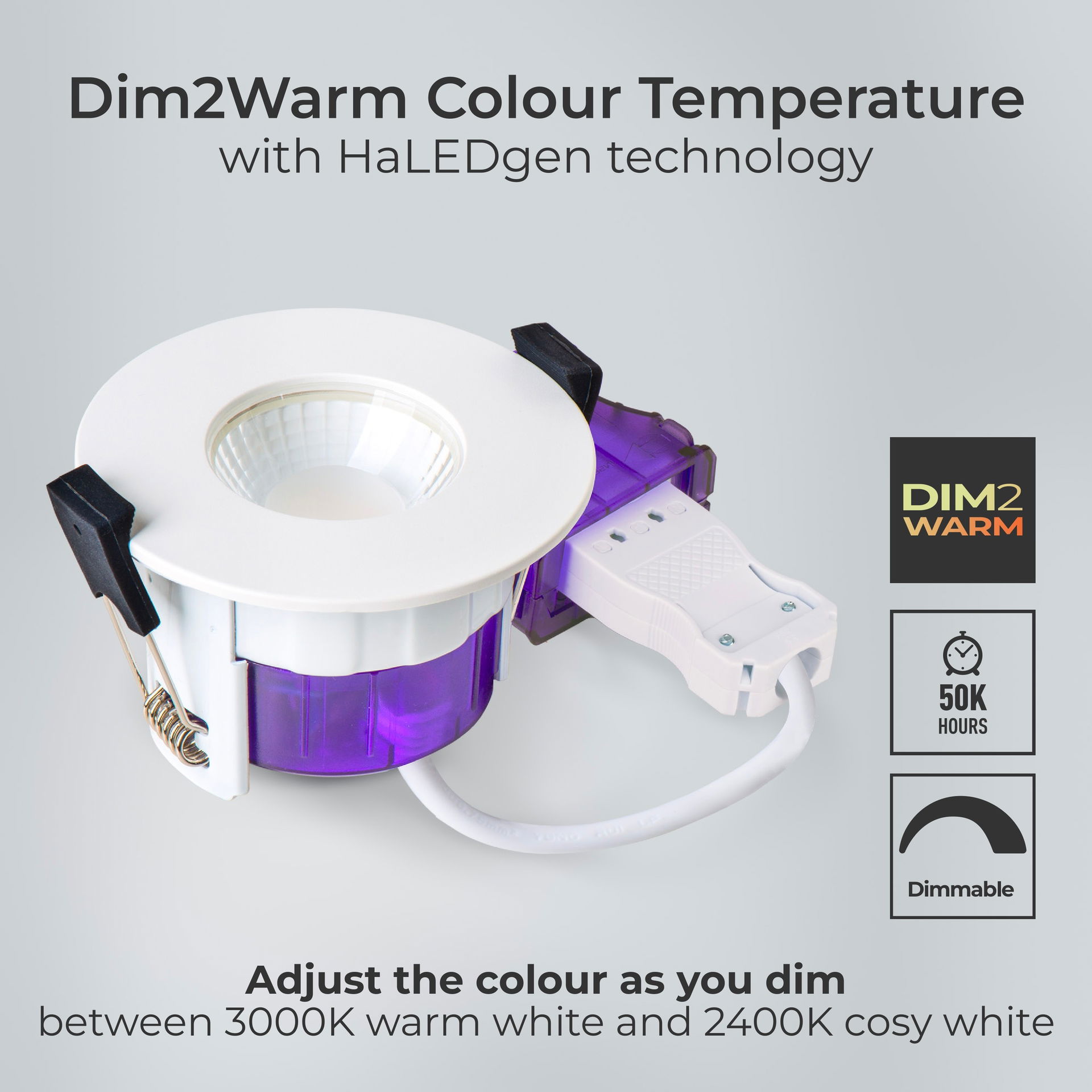 FType ultra fire rated downlight 4W/6W 690lm power change & CCT change 3000K / 4000K dim2warm dimmable IP65 white - flat