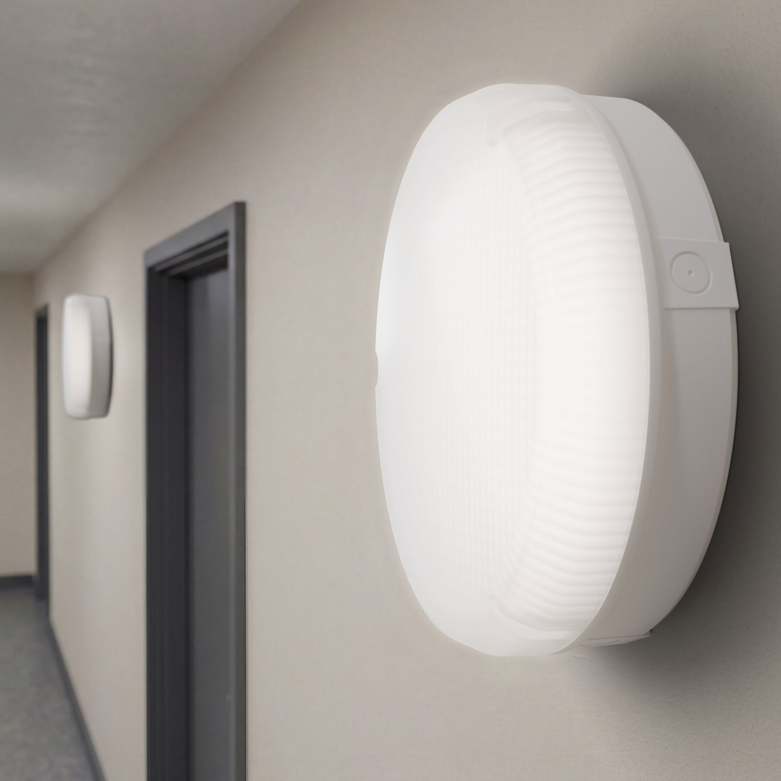 Luceco LED Bulkhead Light, Indoor & Outdoor Wall & Ceiling Lighting, Mosi Round Fixed Output Driver, 290mm, Commercial & Residential Use, 6/10/13W CCT 3/4/5/6000K IP65 IK08 Class 2, White