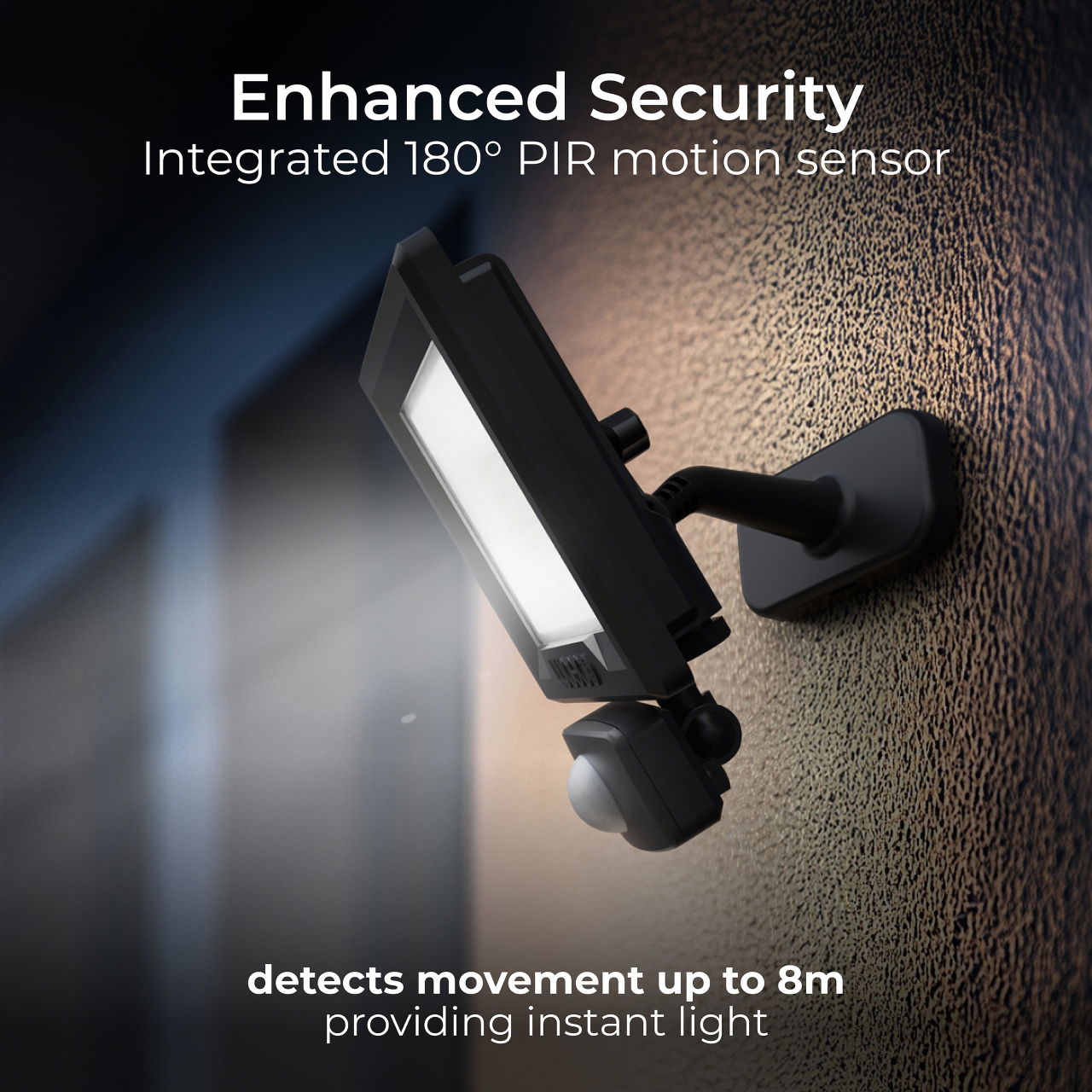 Essence floodlight with ball joint 30W black 4000k colour temp with PIR