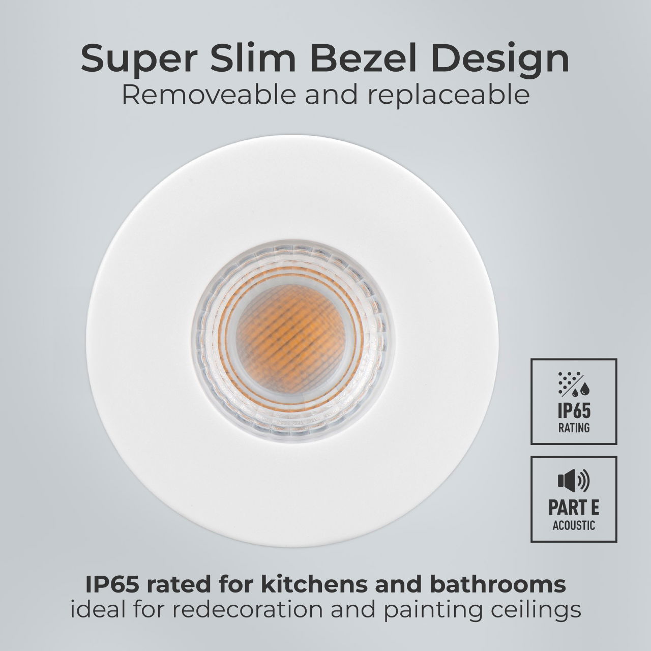 FType Essence Fire Rated Downlight 5W 515lm 3000K Dimmable IP65 White bezel -  Flat