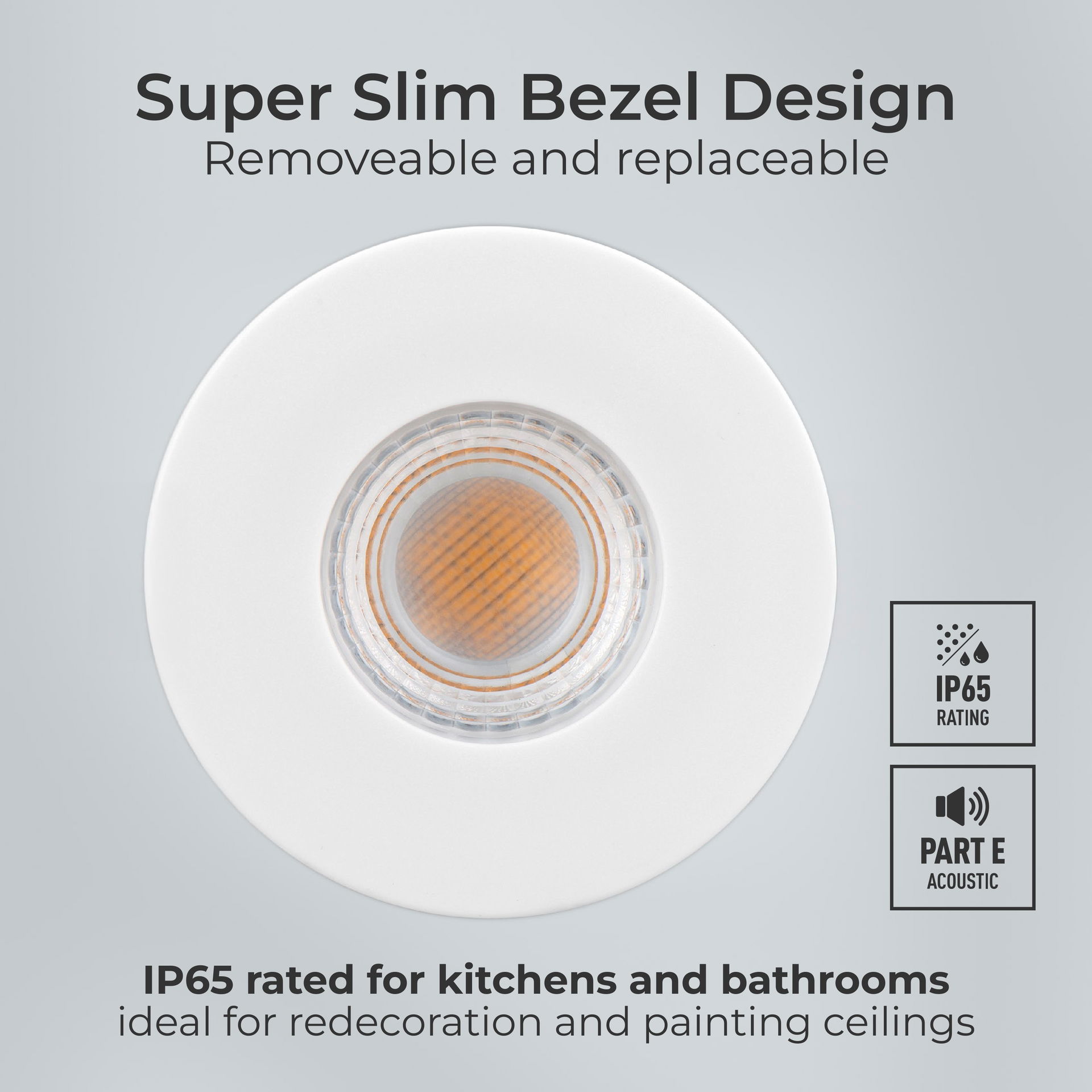 FType Essence Fire Rated Downlight 5W 515lm 3000K Dimmable IP65 White bezel -  Flat