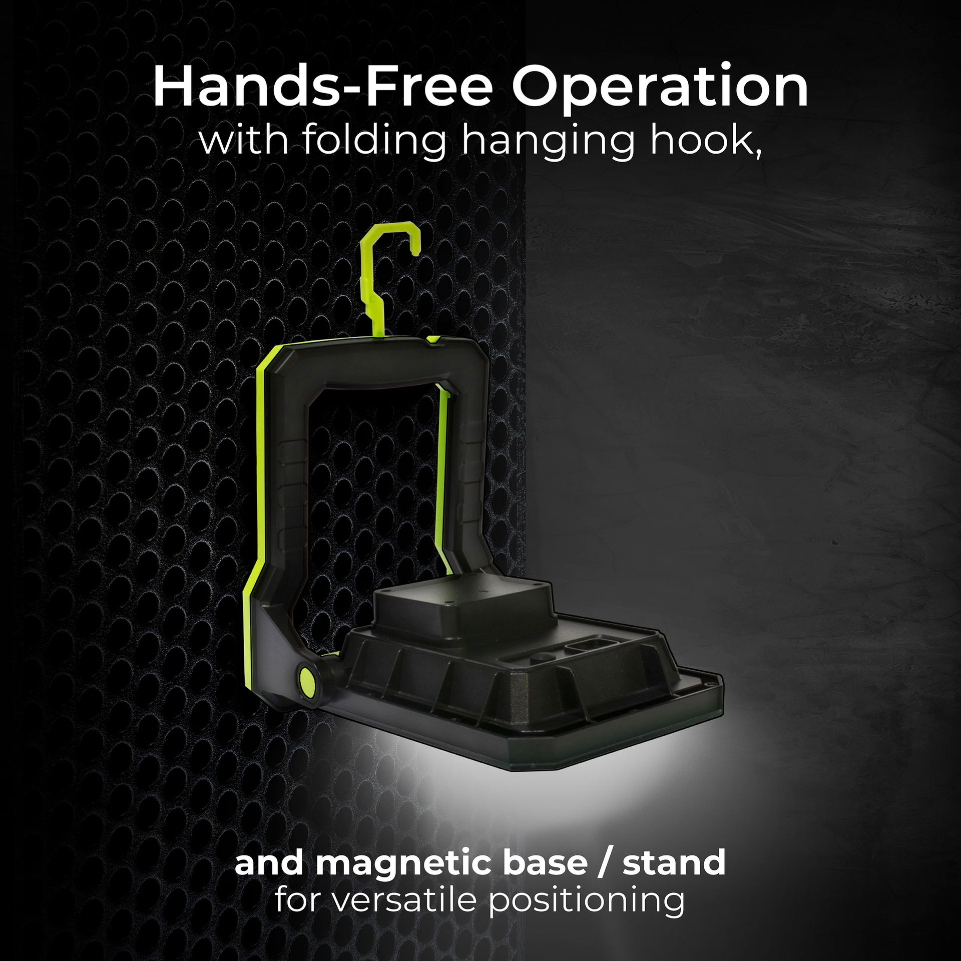 USB-C rechargeable magnetic worklight with Power-bank for charging devices. Fully adjustable with and 3 lighting modes up to 1300 Lumens making ideal for professional and recreational applications.