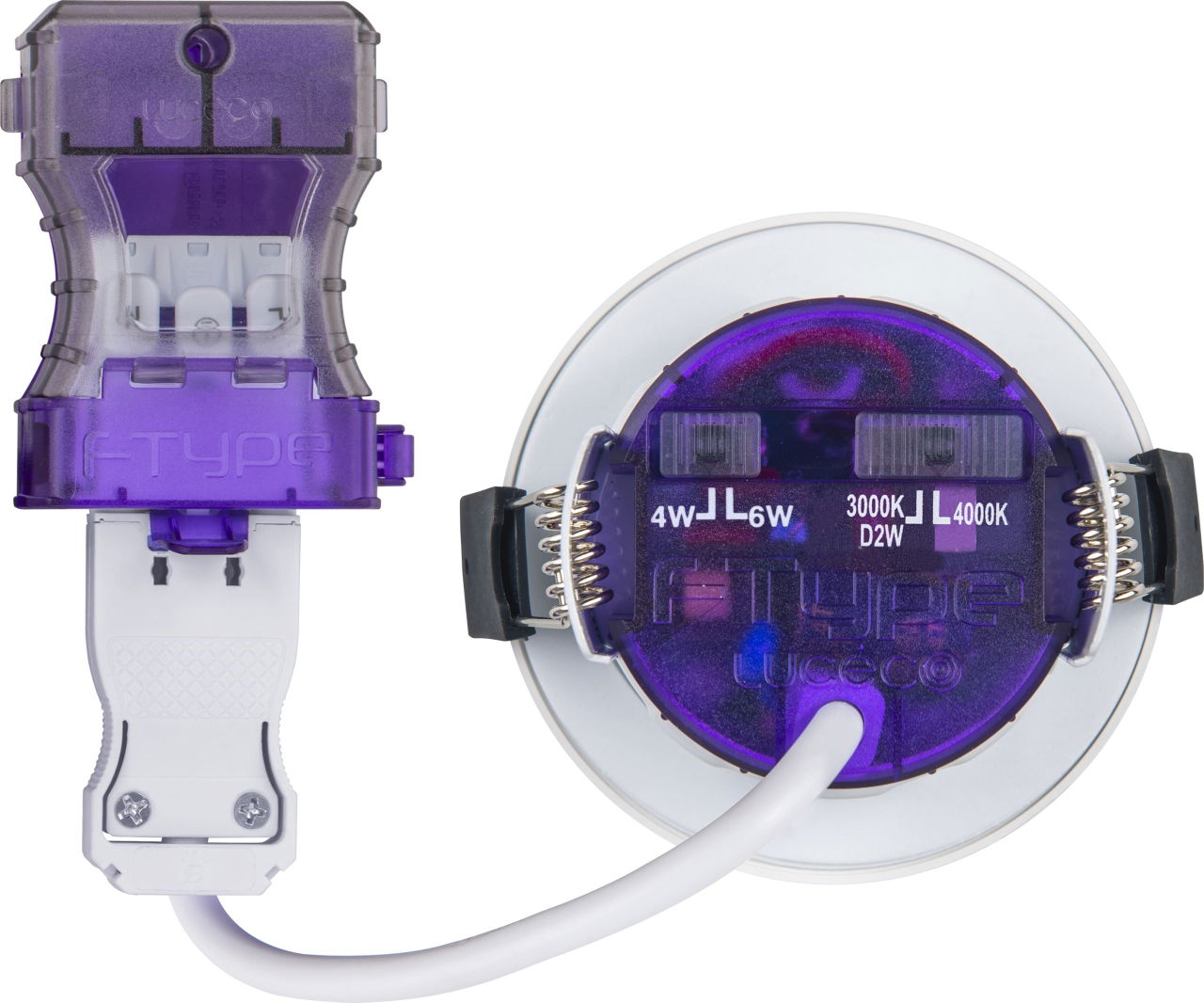 FType ultra fire rated downlight 4W/6W 690lm power change & CCT change 3000K / 4000K dim2warm dimmable IP65 white - flat