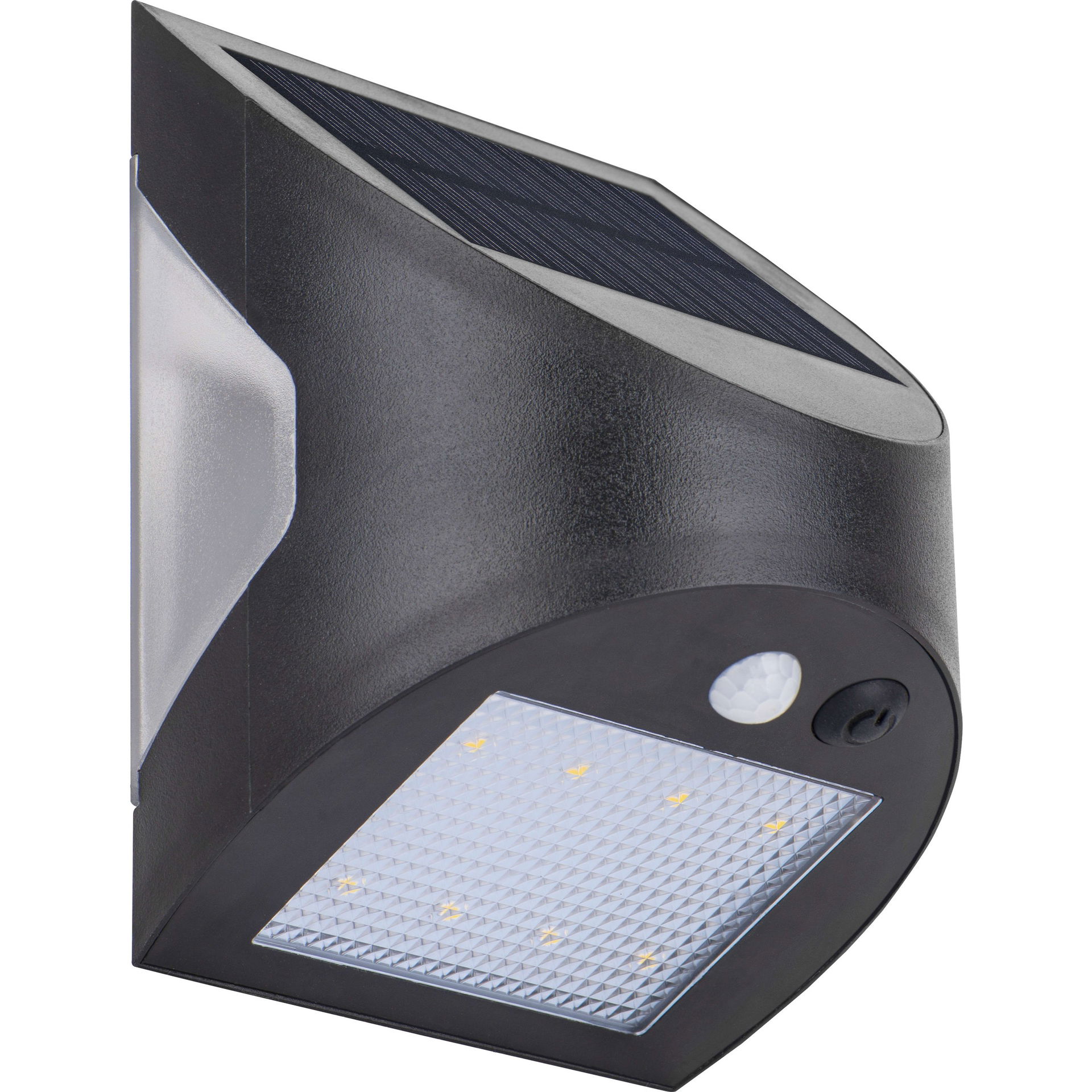 Luceco Prysm Decorative Outdoor Solar Wall Light with PIR Motion Sensor and USB Charging Port, LED Exterior Lighting, Black, IP54, 6W, 600lm, 4000K