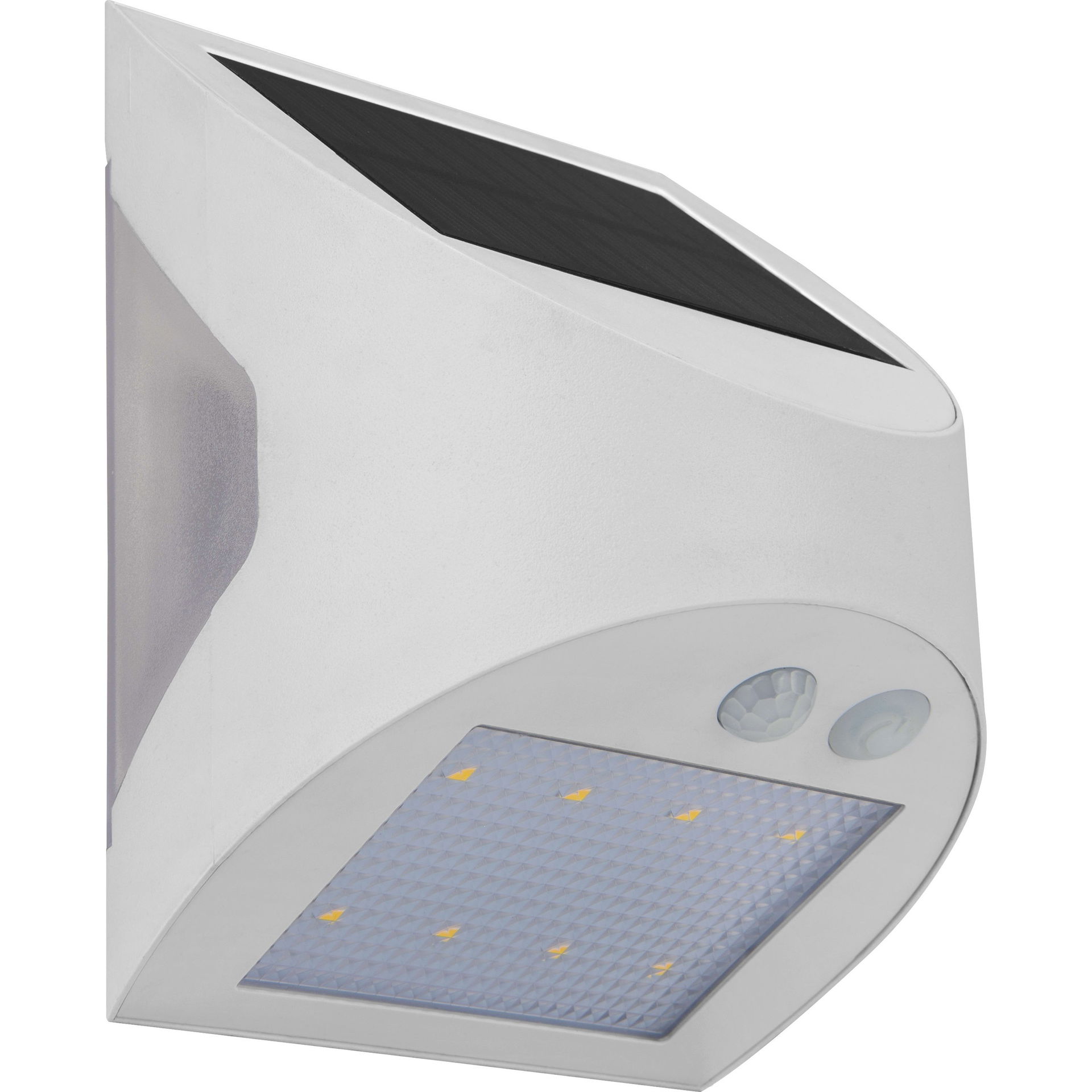 Luceco Prysm Decorative Outdoor Solar Wall Light with PIR Motion Sensor and USB Charging Port, LED Exterior Lighting, White, IP54, 3W, 300lm, 4000K