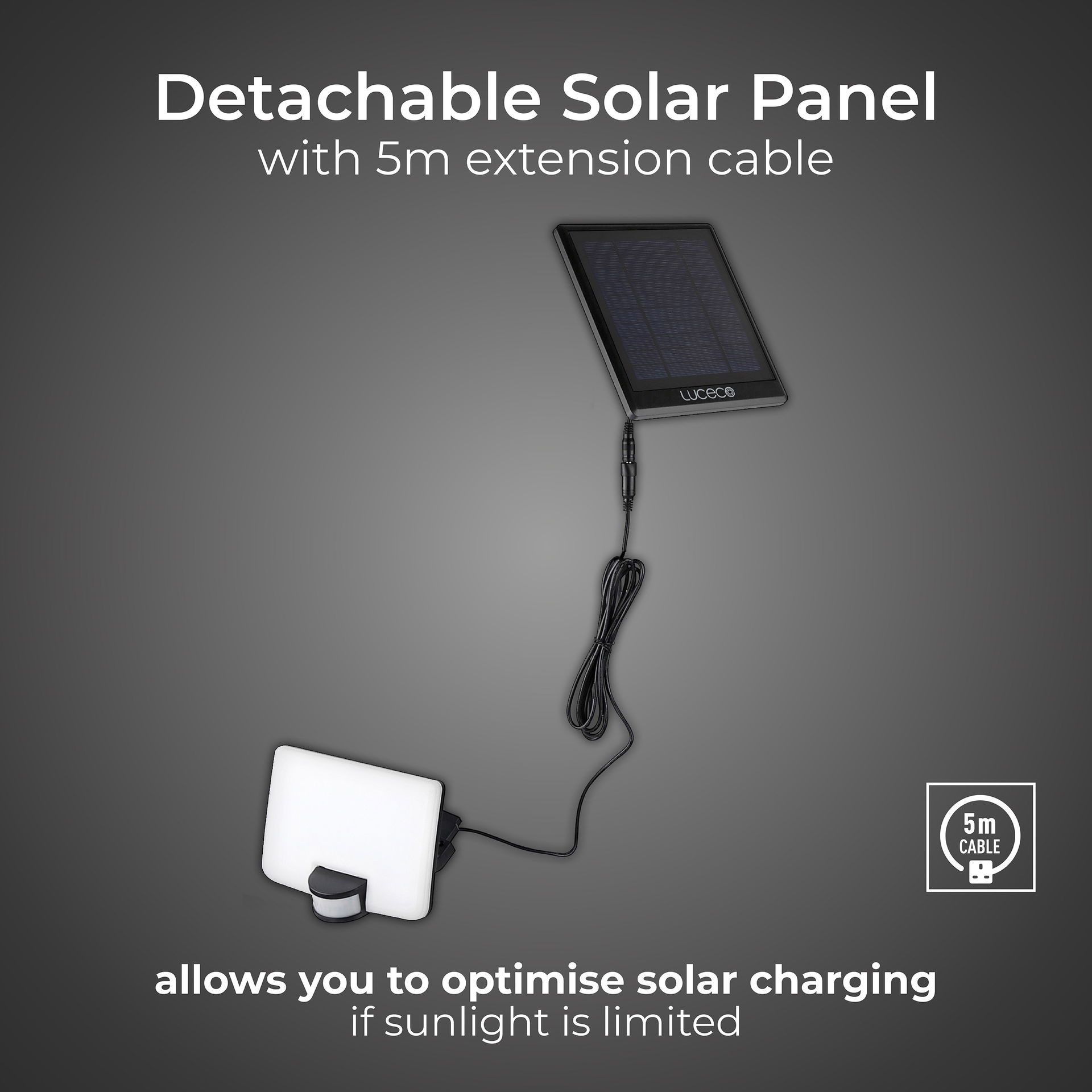 Solar floodlight with detachable solar panel 1500 lumens