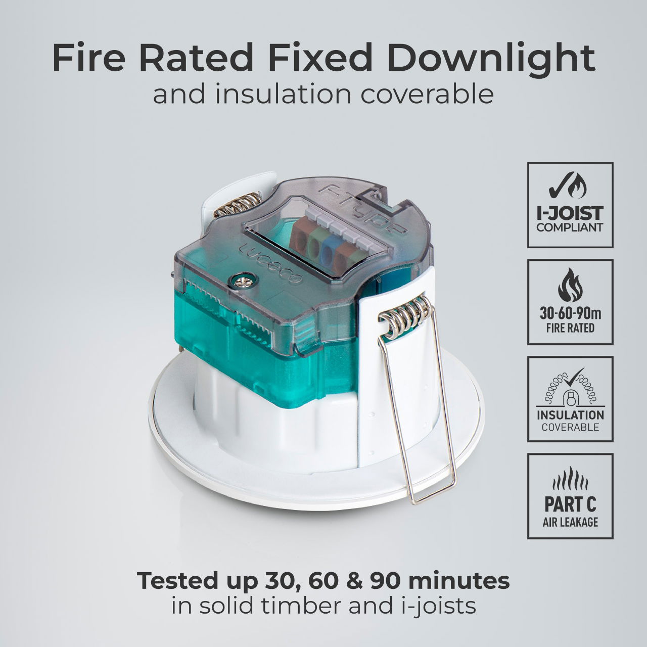 FType Essence Fire Rated Downlight 5W 515lm 3000K Dimmable IP65 White bezel -  Flat