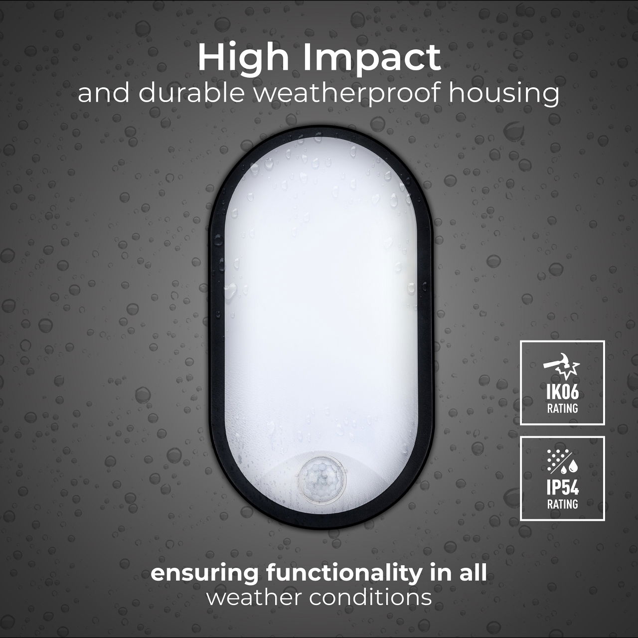 Exterior residential bulkhead oval 700lumens with white or black bezel + PIR