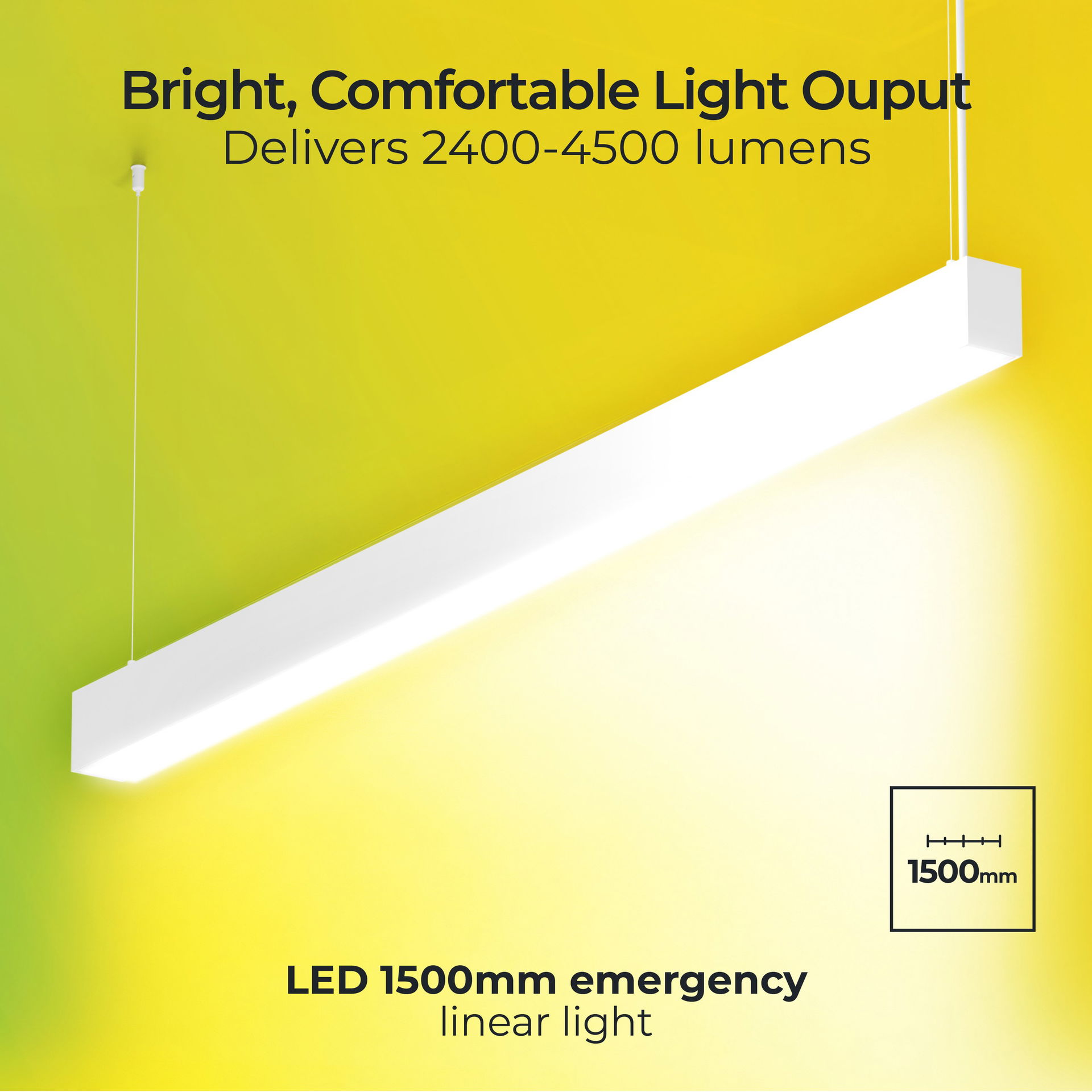 Linea Suspended Linear 1500mm Power Change 4500Lm 32W (Selectable 2400Lm 17W/3000Lm 21.5W/3600Lm 25.5W) 4000K (Selectable 3000K) DALI Dimmable Emergency (Self Test Switchable)