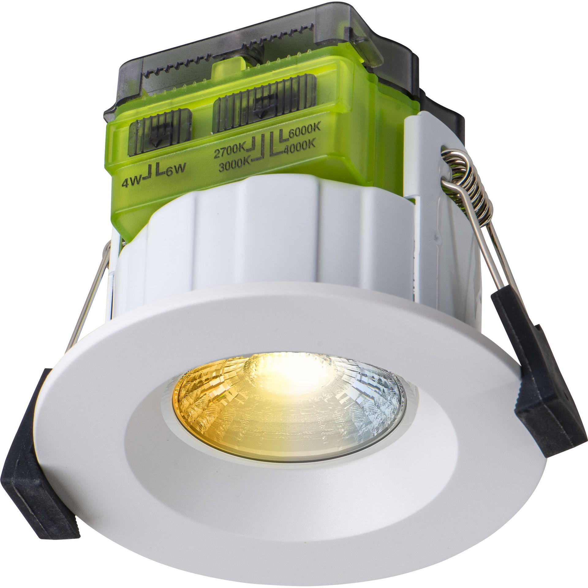 FType Mk2 Fire Rated Downlight 4W/6W 750lm Power Change & 4Colour CCT 2700K, 3000K, 4000K, 6000K Dimmable IP65 White - Regressed