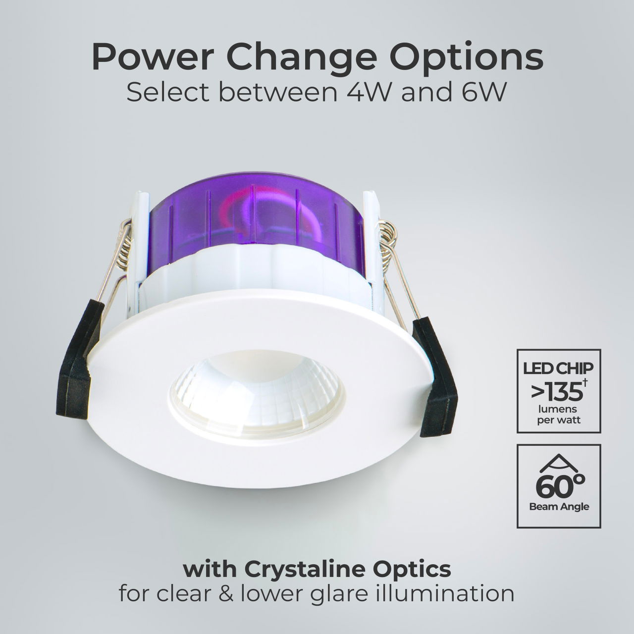 FType ultra fire rated downlight 4W/6W 690lm power change & CCT change 3000K / 4000K dim2warm dimmable IP65 white - flat