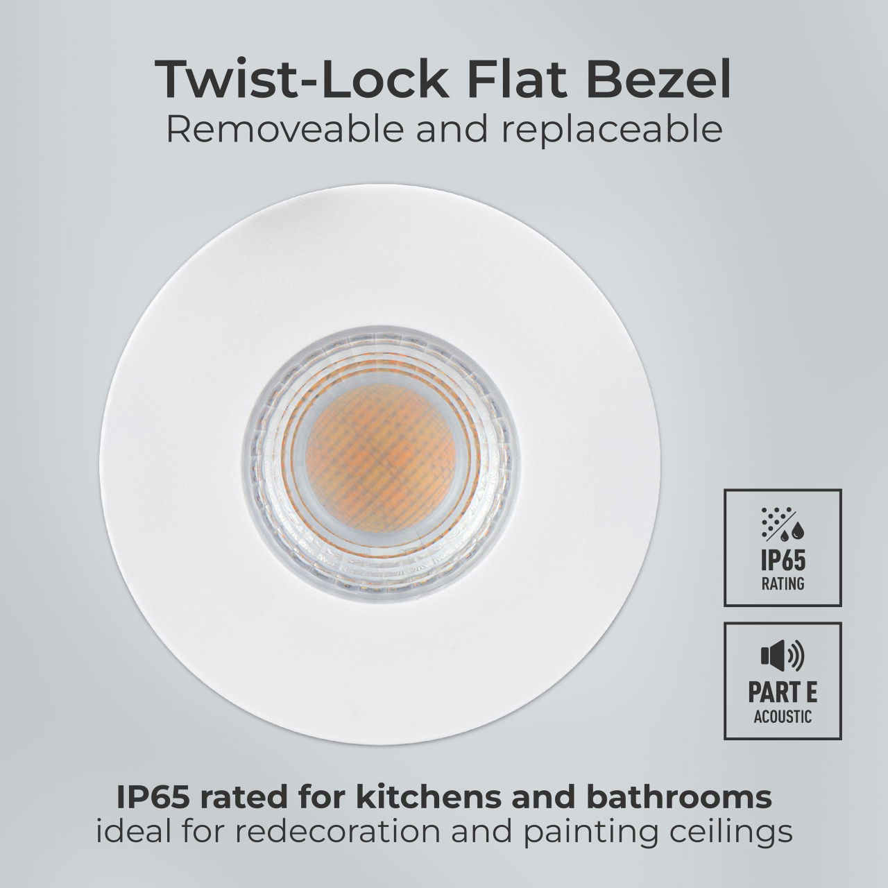 FType MK2 Fire Rated Downlight 4W/6W 750lm Power Change & CCT Change 3000K / 4000K Dim2Warm Dimmable IP65 White bezel - Flat