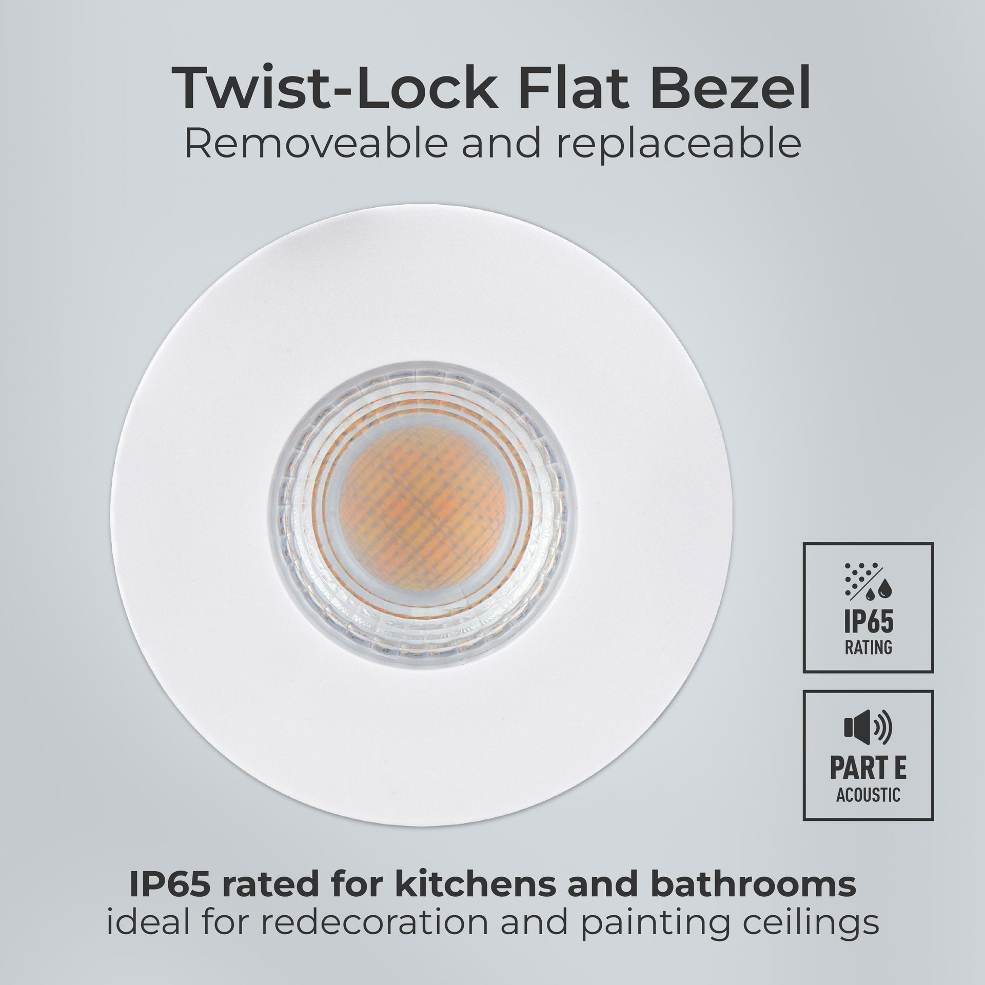 FType MK2 Fire Rated Downlight 4W/6W 750lm Power Change & CCT Change 3000K / 4000K Dim2Warm Dimmable IP65 White bezel - Flat