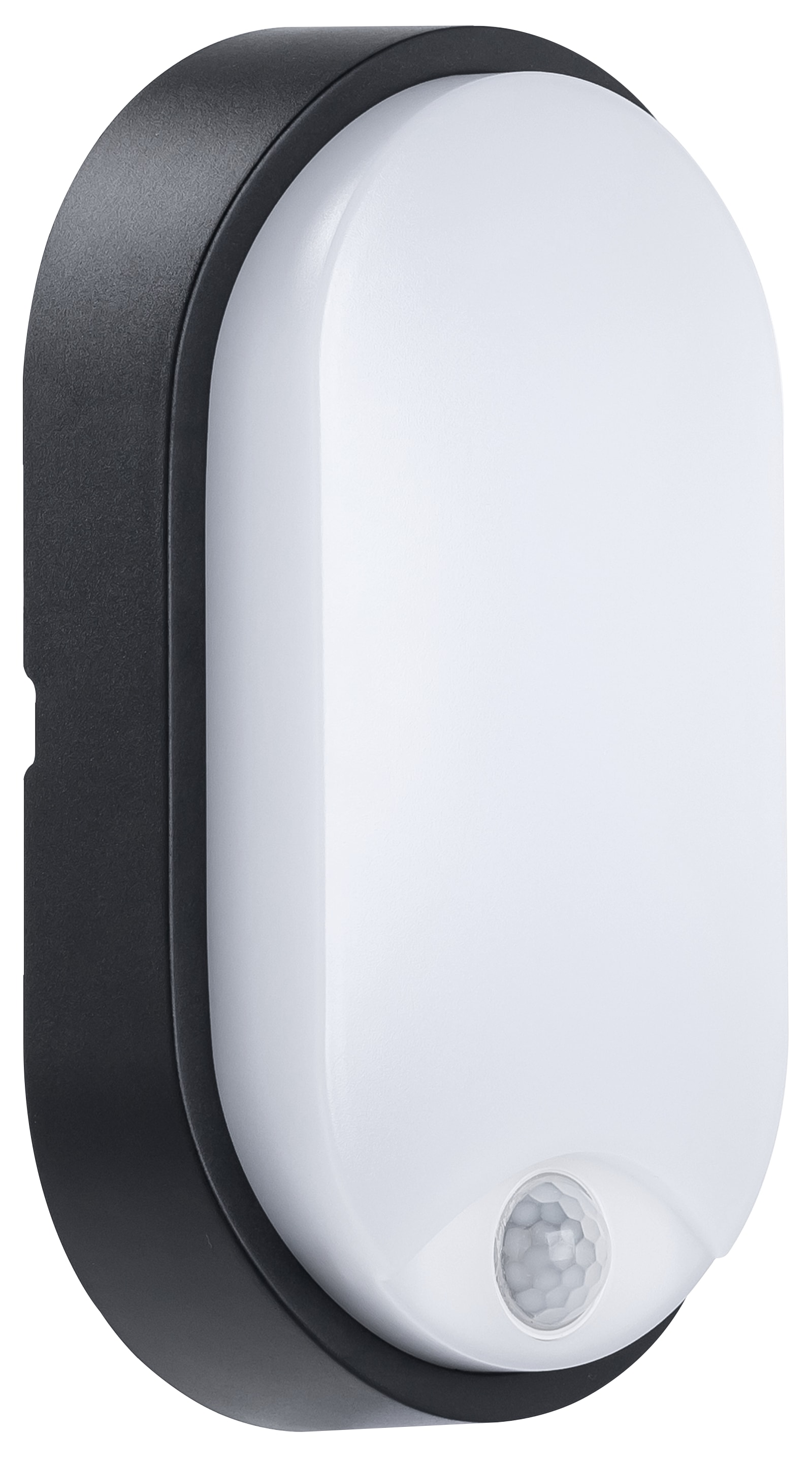 Exterior residential bulkhead oval 700lumens with white or black bezel + PIR