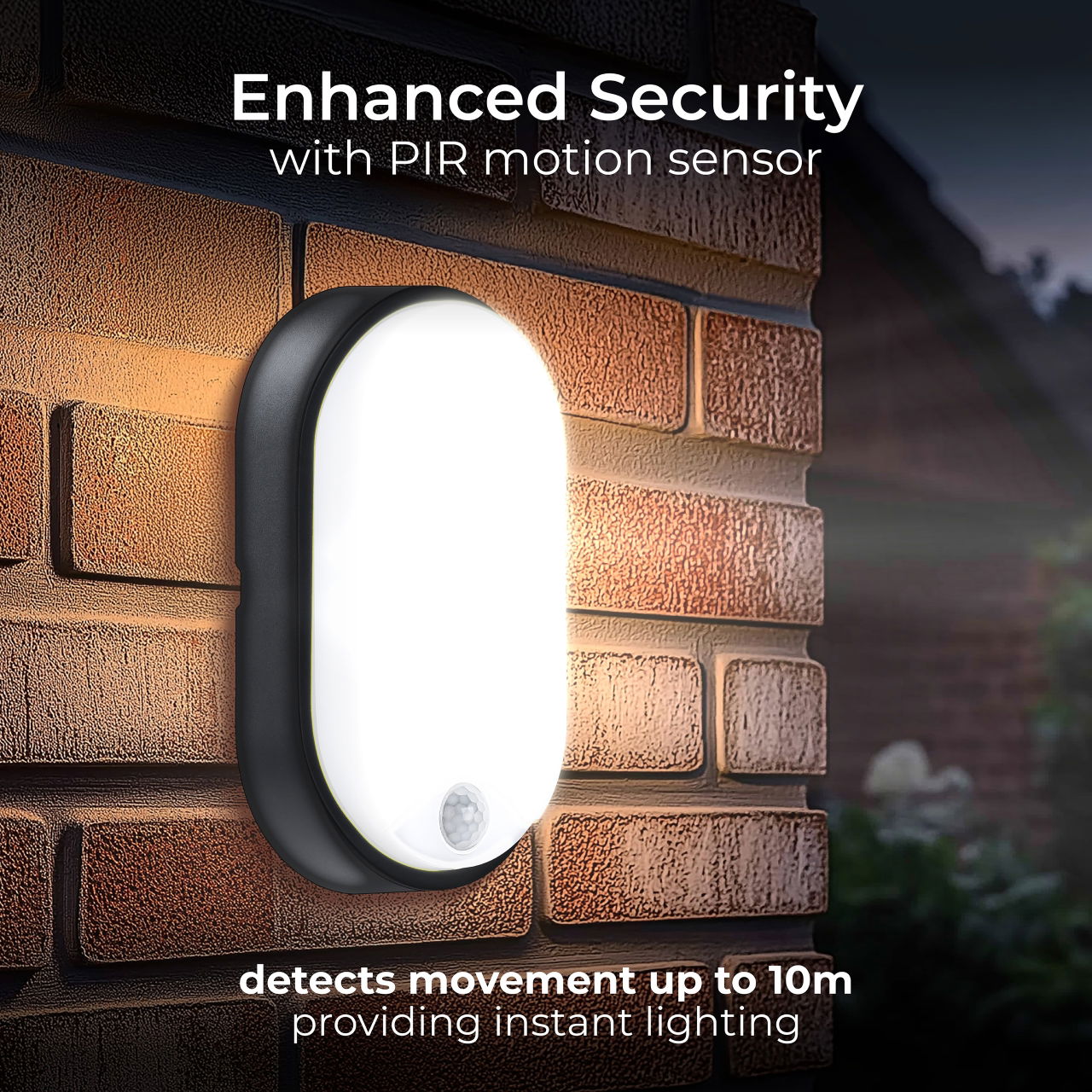 Exterior residential bulkhead oval 700lumens with white or black bezel + PIR
