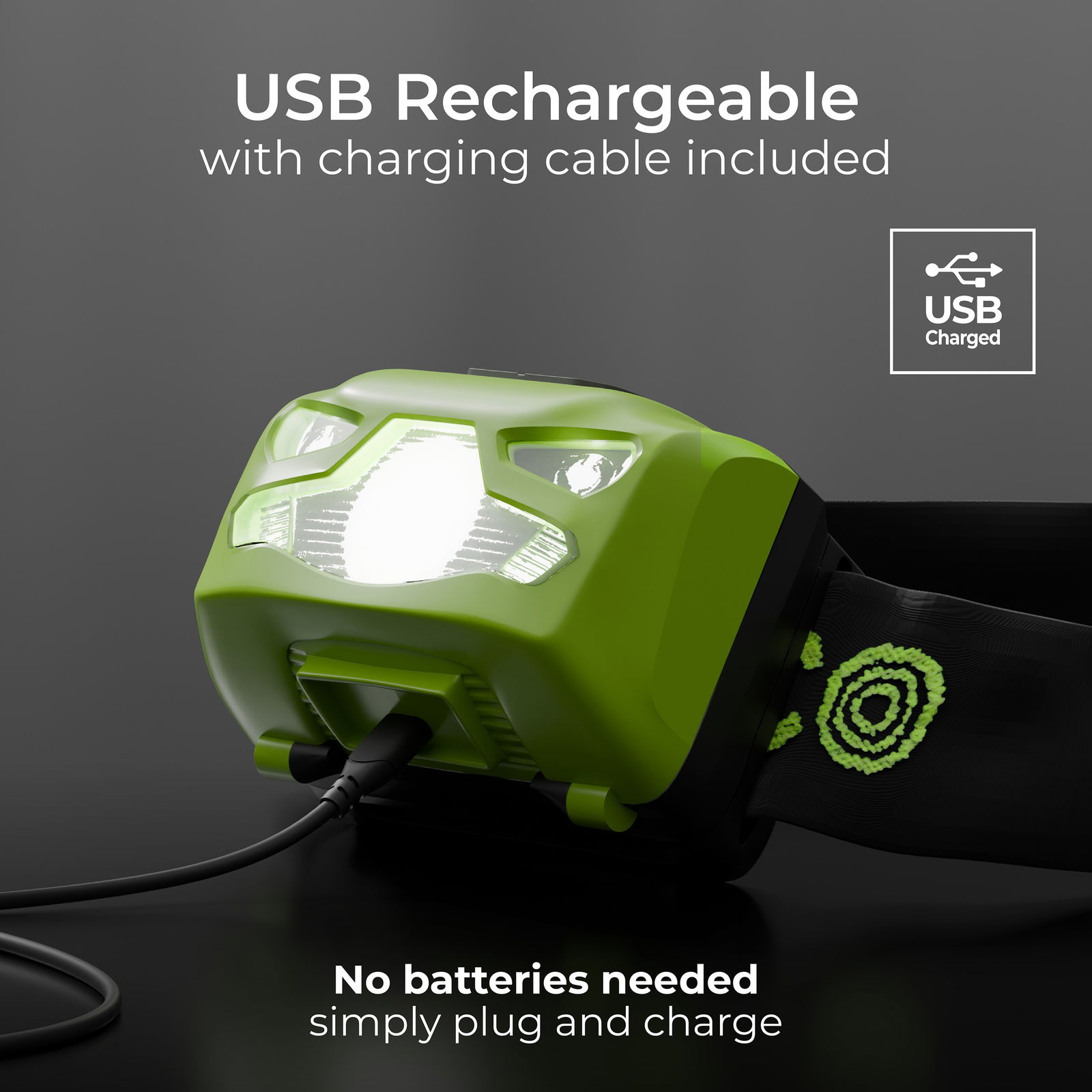 Head Torch, 3W, 170lm, 6500K, USB-C Rechargeable