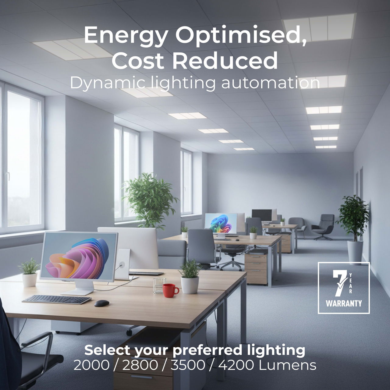 Luceco LuxPanel Delta LED Panel, Architectural Direct/Indirect Panel Luminaire, 600x600mm, Power Selectable Between 2000lm to 4200lm, 4000K