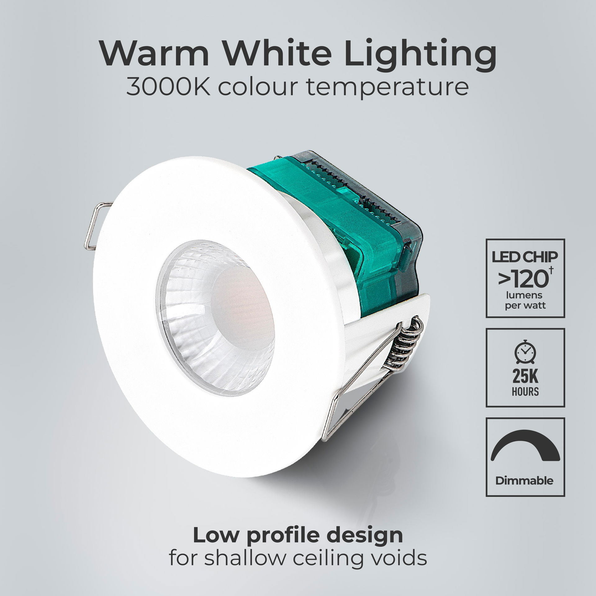 FType Essence Fire Rated Downlight 5W 515lm 3000K Dimmable IP65 White bezel -  Flat