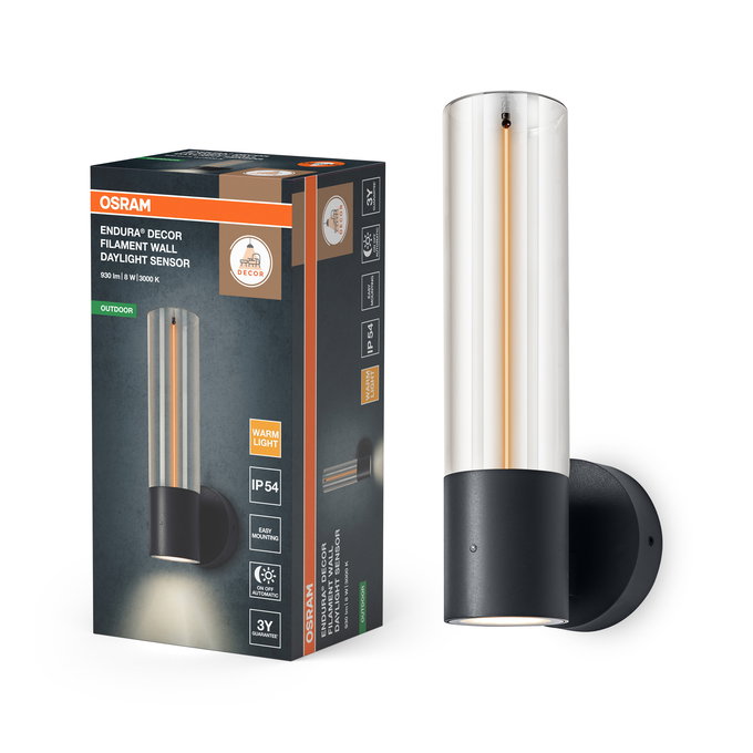 ENDURA Decor Filament Wall Daylight Sensor 8W IP54 Dark Grey