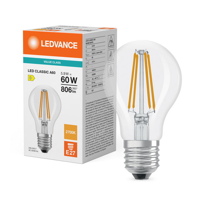 LED Classic A 60 Filament V 5.9W 827 Clear E27