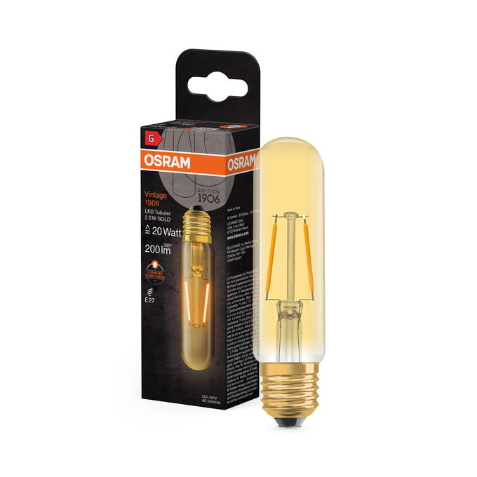 Vintage 1906 Tubular 20 Filament 2.5W 820 Gold E27