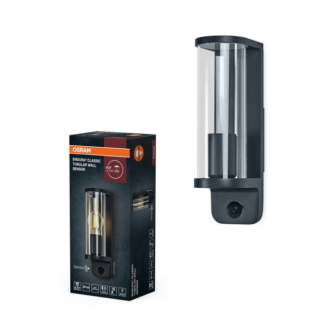 ENDURA Classic Tubular Wall Sensor E27 IP44 Dark Grey