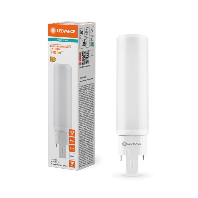 DULUX LED D/E18 HF & AC MAINS VALUE  7W 840 G24Q-2