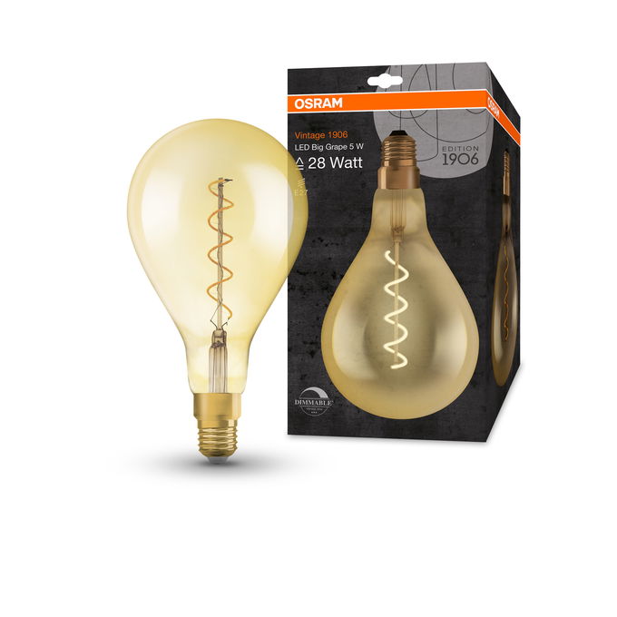 Vintage 1906 Edison 28 Filament Big Grape DIM 4W 820 Gold E27