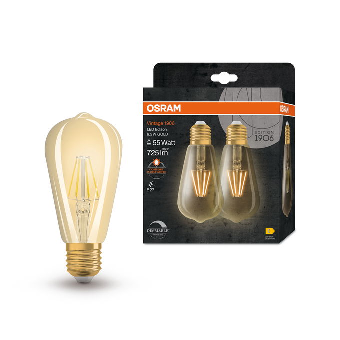 Vintage 1906 Edison 55 Filament DIM 6.5W 824 Gold E27