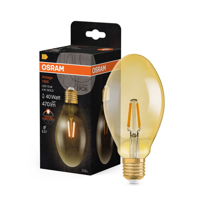 Vintage 1906 Oval 40 Filament 4W 824 Gold E27